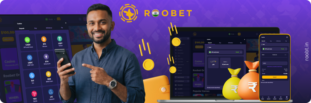 Roobet India offers deposits and withdrawals in INR and cryptocurrency