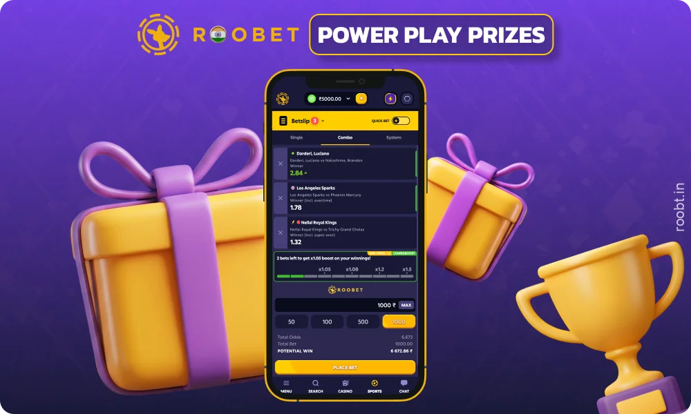 The top 10 players receive Power Play prizes in the Roobet app