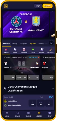 Screenshot of the sports betting section of the Roobet app