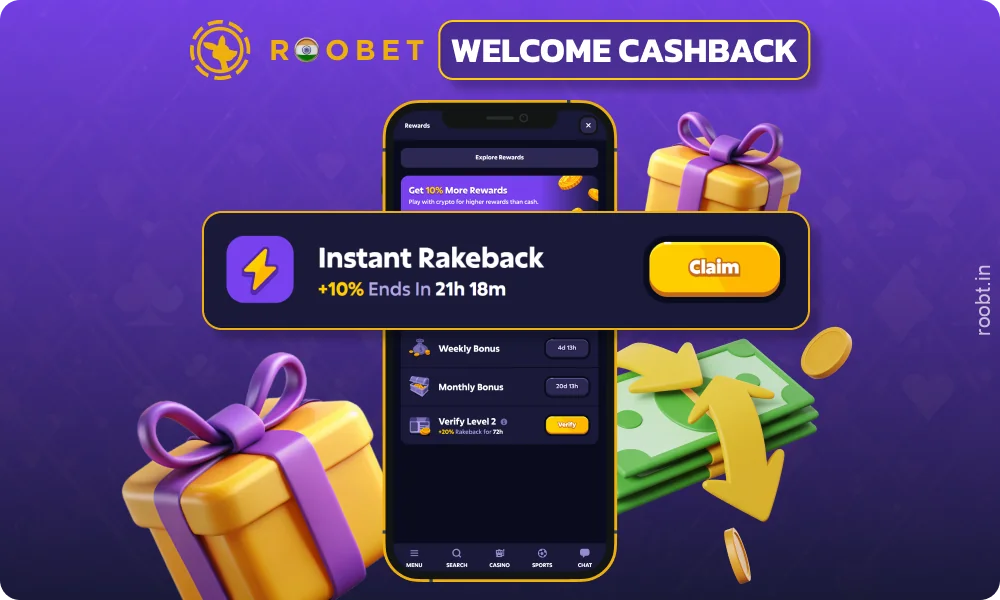 New users of the Roobet app receive 20% daily cashback