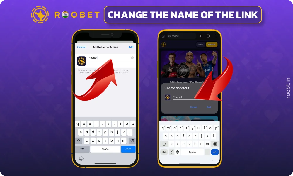 Select a name for the Roobet application icon