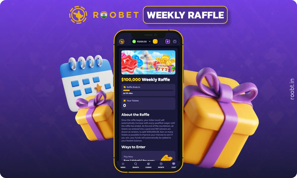 Roobet app users from India can participate in the weekly raffle